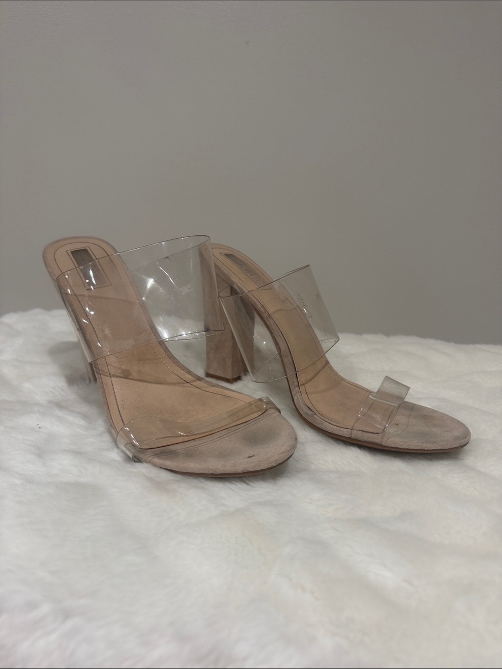 Forever 21 Clear Block Heel Mules - Nude